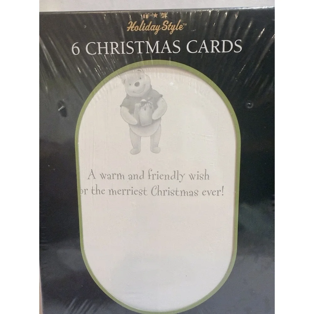 Set of 2 Holiday Style 6 Christmas Greeting Cards w/ Envelopes Winnie the Pooh